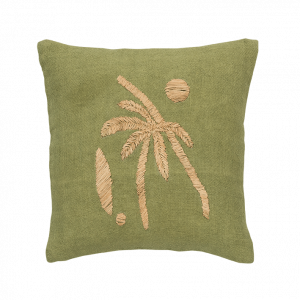 Coussin vert palmier raffia105424