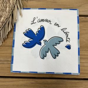 Serviette papier amour oiseau bleu
