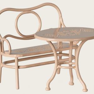 Table à café et banc rose pâle g souris