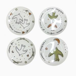 4 assiettes dessert porcelaine oiseaux