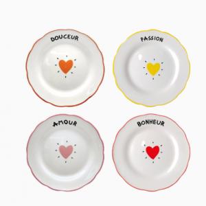 4 assiettes dessert porcelaine amour