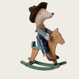 Souris cow-boy sur son cheval à bascule