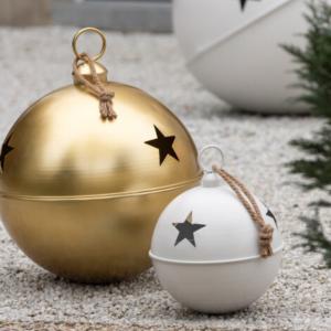 Boule de noel grelot blanc mat modèle moyen