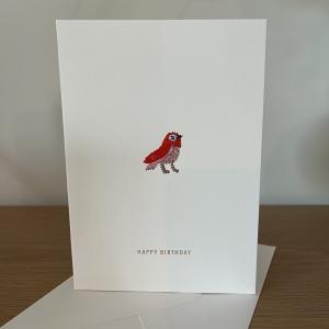 Carte happy birthday oiseau brodé