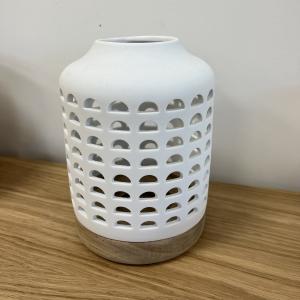 Lanternne porcelaine socle en bois gm