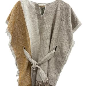 Poncho itou court frangé avec ceinture