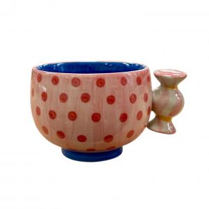 Tasse caramella rose à pois
