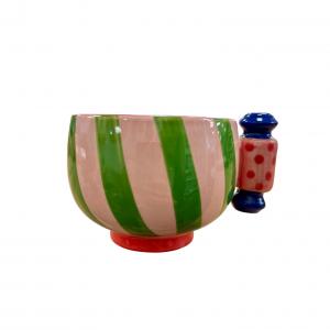 Tasse caramella rose rayée verte