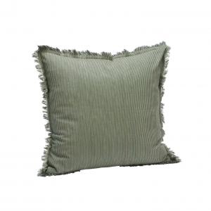 Housse coussin rayé kaki et frangé