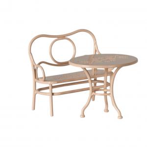 Table à café et banc rose pâle g souris