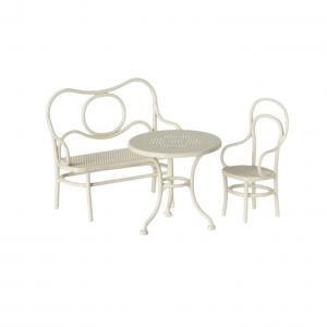 Table,banc et chaise souris blanc cassé
