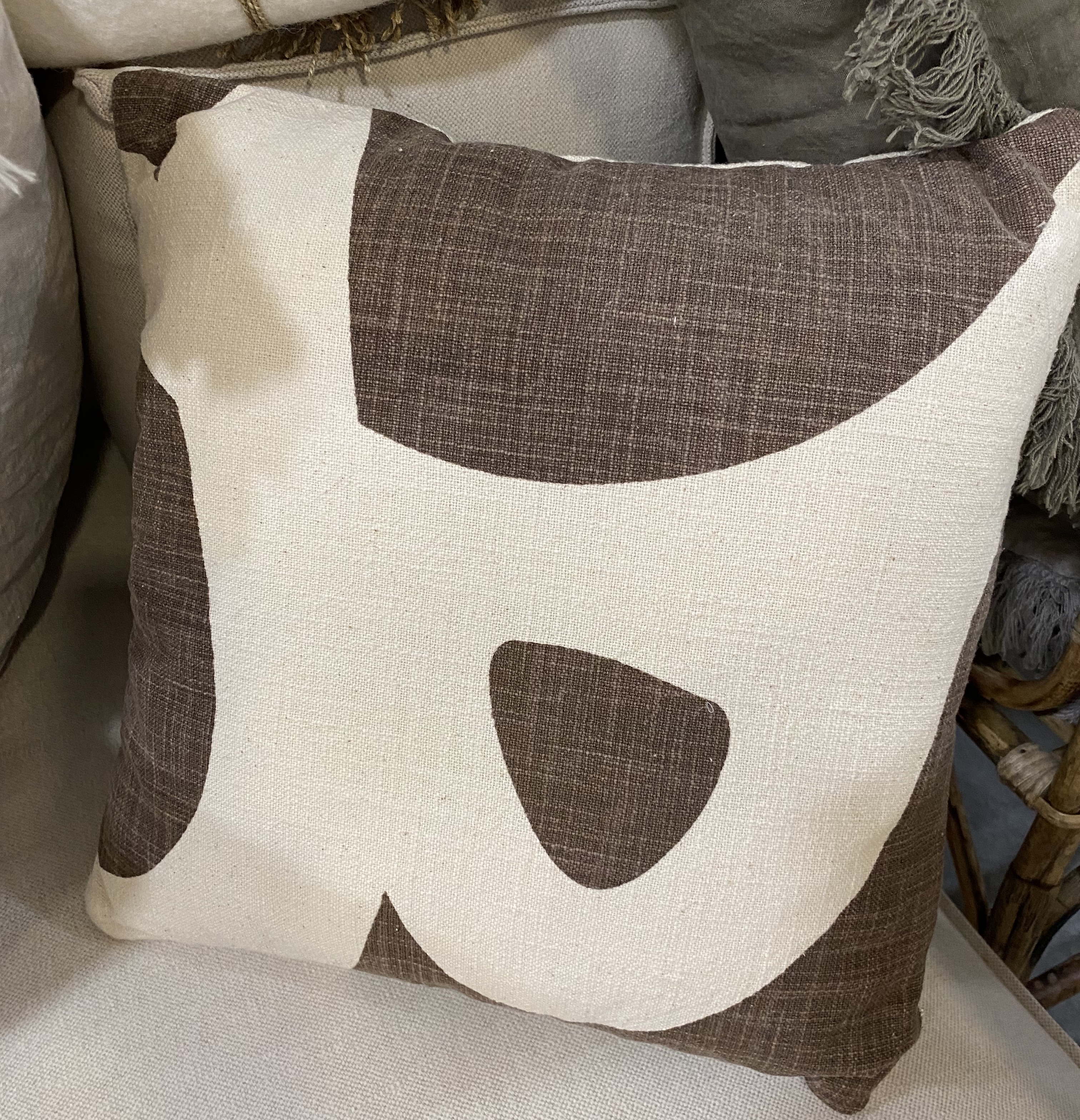 Coussin coton marron et beige